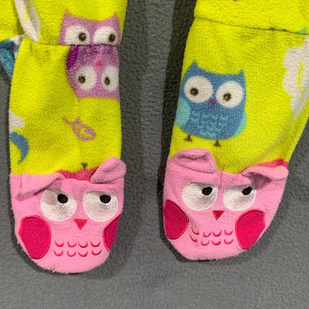 Circo Girls Footed Pajamas 2-Pack Size S 6/6x Fleece Owls Monkeys Bright Colors‎
